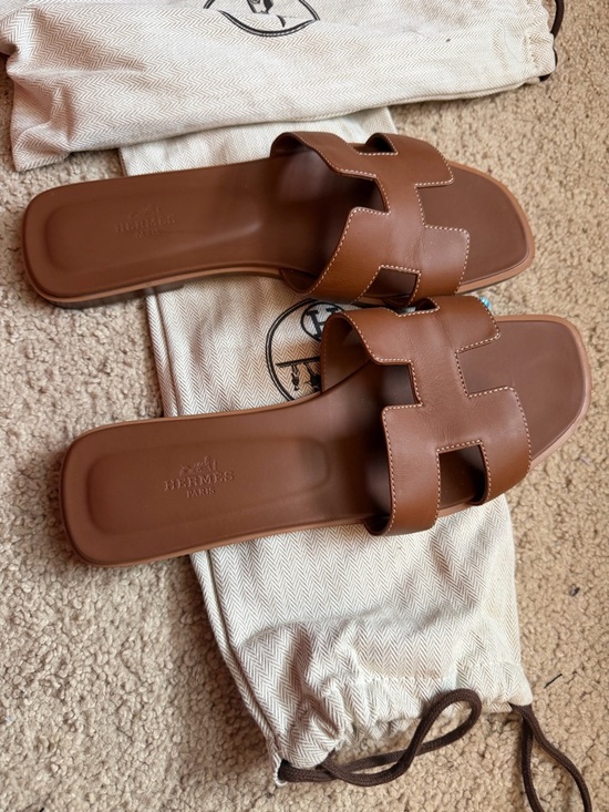 Hermes Brown Oran Slide Sandals in Cognac Leather - Picture 10 of 10